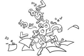 Numbers, letters and symbols scattered in a chaotic pile